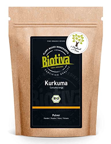 Biotiva Kurkuma-Pulver Bio 1000g - Curcumin Gehalt von mind. 3% - hochwertige Kurkumawurzel (Curcuma) gemahlen - 100% natürliches Superfood -Abgefüllt und kontrolliert in Deutschland (DE-ÖKO-005) von Biotiva