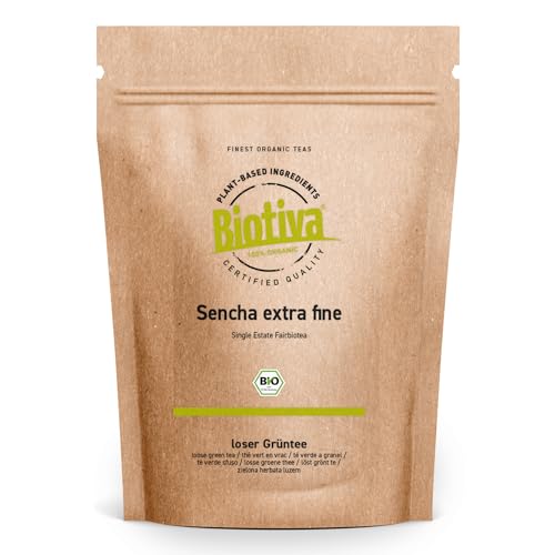 Biotiva Sencha Grüntee Bio 1000g - Top Sencha - 1kg-Spitzenpreis - Mild, leicht grasig, dabei feinherb und blumig - Fairbiotea-Zertifikat - Abgefüllt und kontrolliert in Deutschland (DE-ÖKO-005) von Biotiva