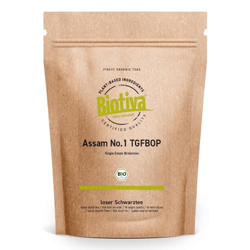 Assam No.1 TGFBOP Schwarztee Bio 250g - loser Broken-Tee - Indien - Top Qualität - abgefüllt und kontrolliert in Deutschland - Biotiva von Biotiva