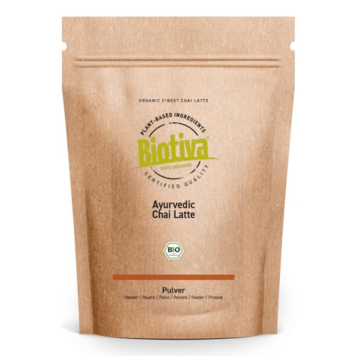 Chai Latte Pulver 100g Bio - Gewürzmischung mit Zimt Kardamom Kakao Nelken Muskatnuss und schwarzer Pfeffer - abgefüllt und kontrolliert in Deutschland - Ayurveda - ohne Zuckerzusatz - vegan - Biotiva von Biotiva