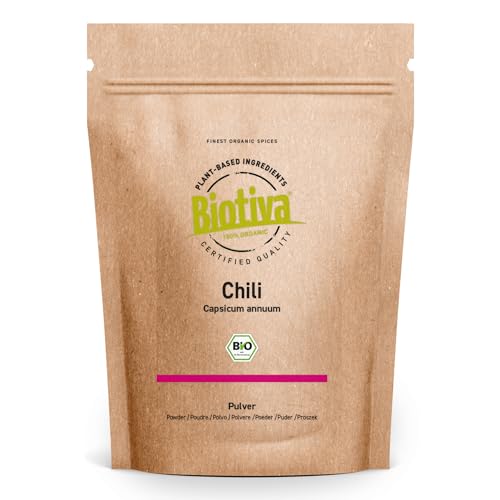 Chili Bio gemahlen Cayennepfeffer 100g - fein gemahlenes Pulver - Cayenne Capsicum cayennense - feurig scharfes Chilipulver - Abgefüllt und kontrolliert in Deutschland - Biotiva von Biotiva