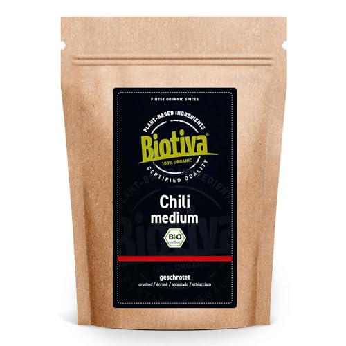 Chili Bio geschrotet 100g - Medium scharf - zum Würzen und Schärfen von Speisen - Abgefüllt und kontrolliert in Deutschland - Biotiva von Biotiva