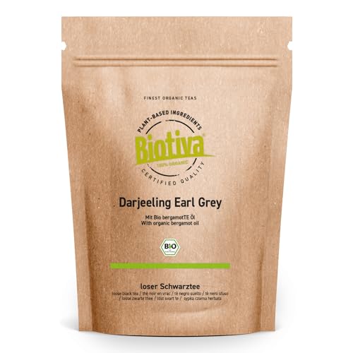 Darjeeling Earl Grey Schwarztee Bio 250g - lose mit Bio-Bergamotteöl - spritziges, harmonisches Aroma - Top Qualität - Abgefüllt und kontrolliert in Deutschland - Biotiva von Biotiva