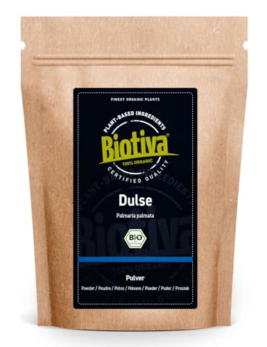 Biotiva Dulse Pulver Bio 250g (2x125g) - Palmaria Palmata - Lappentang - Rotalge - ohne Zusätze - Superfood - 100% Bio - abgefüllt und zertifiziert in Deutschland von Biotiva