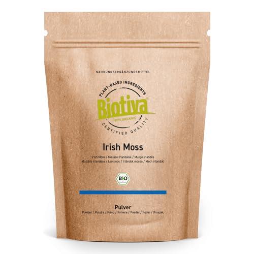 Irish Moss Pulver Bio 125g - 100% Bio - Knorpeltang - Irisch Moos - Chondrus crispus - Rotalge - vegan - ohne Zusatzstoffe - abgefüllt und zertifiziert in Deutschland - Biotiva von Biotiva