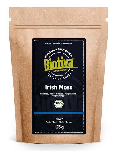 Irish Moss Pulver Bio 125g - 100% Bio - Knorpeltang - Irisch Moos - Chondrus crispus - Rotalge - vegan - ohne Zusatzstoffe - abgefüllt und zertifiziert in Deutschland - Biotiva von Biotiva