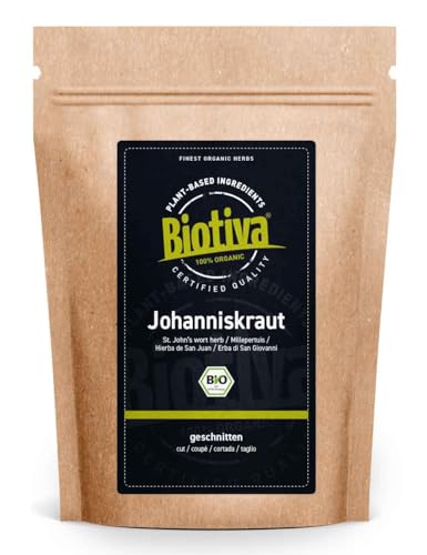 Biotiva Johanniskraut Tee Bio 250g - Echtes Johanniskraut, geschnitten - Hypericum - abgefüllt und kontrolliert in Deutschland (DE-ÖKO-005) von Biotiva