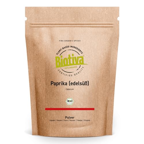 Paprika edelsüß Bio gemahlen 100g - Paprikapulver ungarische Art - 100% Bio-Qualität - Hocharomatisch - Feinschmecker und Kenner - Abgefüllt und kontrolliert in Deutschland - Biotiva von Biotiva