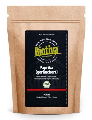 Paprika geräuchert Bio gemahlen 100g - Paprikapulver - intensiv hocharomatisch - Feinschmecker und Kenner - Abgefüllt und kontrolliert in Deutschland - Biotiva von Biotiva