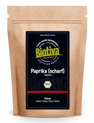 Biotiva Paprika scharf Bio gemahlen 250g - Paprikapulver - intensiv, hocharomatisch - Feinschmecker und Kenner - Abgefüllt und kontrolliert in Deutschland (DE-ÖKO-005) von Biotiva