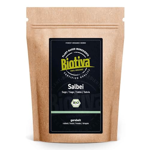 Salbei Tee Bio 100g - Echter Salbei - Arzneipflanze 2023 - Salvia officinalis - gerebelt - ohne Zusatzstoffe - abgefüllt in Deutschland - vegan - Biotiva von Biotiva