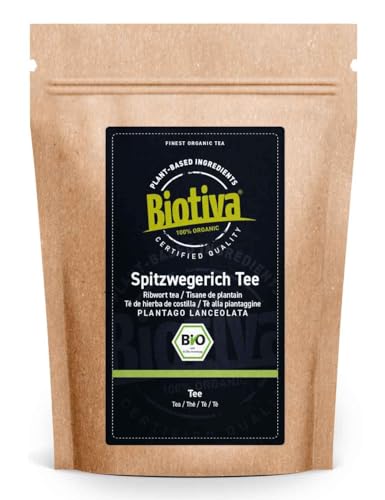 Biotiva Spitzwegerich Tee Bio 250g - Plantago lanceolata - Spießkraut, Lungenblattl - ohne Zusätze - vegan - 100% Bio-Qualität - Abgefüllt und kontrolliert in Deutschland von Biotiva