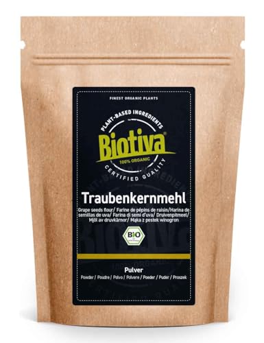 Traubenkernmehl Bio 1kg - Zum Backen als Mehlersatz - glutenfrei sojafrei laktosefrei - zertifizert und kontrolliert in Deutschland - Premium Bio Qualität - Biotiva von Biotiva
