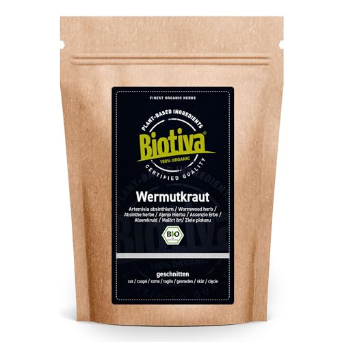 Wermutkraut Tee Bio 100g - Wermuttee - Artemisia Absinthium - 100% pur - Abgefüllt und kontrolliert in Deutschland - Biotiva von Biotiva