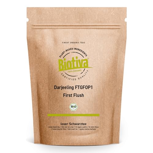 Darjeeling First Flush FTGFOP1 Bio 250g - Top Bio Schwarztee aus Frühlingsernte - Indien - Abgefüllt und kontrolliert in Deutschland - vegan - loser Blatt-Tee - Biotiva von Biotiva