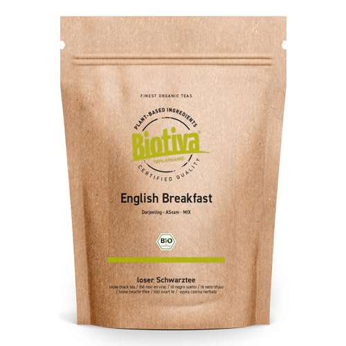 English Breakfast GFBOP Schwarztee Bio 250g - Schwarztee-Mischung aus Darjeeling und Assam - loser Schwarztee - vegan - Tee-Klassiker - Abgefüllt und kontrolliert in Deutschland (DE-ÖKO-005) von Biotiva