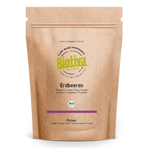 Erdbeer Pulver Bio 90g gefriergetrocknet - Fragaria - Superfood - vegan laktosefrei sojafrei - wiederverschließbarer Vorratsbeutel - Biotiva von Biotiva