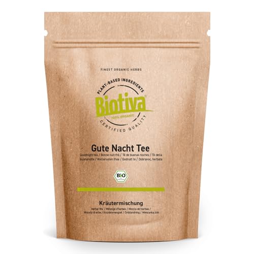 Gute Nacht Tee Bio 100g - Lavendel, Lindenblüten, Zitronenmelisse & Kräuter-Mischung - Ohne Zusätze - Hochwertiger Kräutertee für den Abend - DE-ÖKO-005 - Biotiva von Biotiva