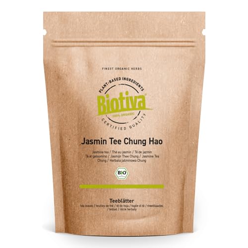 Jasmintee Bio 250g - Top China Qualität - Spitzenpreis - Dunkelgrünes Blatt stark durchsetzt mit weißen Blattknospen - DE-ÖKO-005 - Biotiva von Biotiva