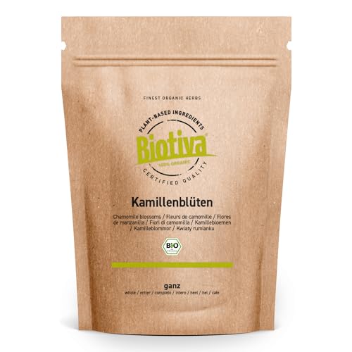 Biotiva Kamillen-Blüten Tee Bio 250g - EU - Anbau - Hochwertigste Bio-Kamillenblüten - Kamillentee - Abgefüllt und kontrolliert in Deutschland (DE-ÖKO-005) von Biotiva