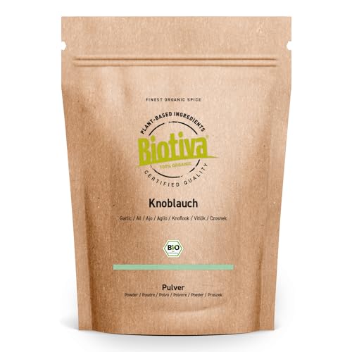 Knoblauchpulver Bio gemahlen 100g - reinstes Knoblauchpulver - ohne Zusätze - vegan - 100% Bio-Qualität - Abgefüllt und kontrolliert in Deutschland - Biotiva von Biotiva