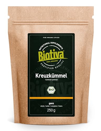 Kreuzkümmel Bio ganz 250g - Kumin oder Cumin - Top Qualität - Abgepackt und kontrolliert in Deutschland - Biotiva von Biotiva