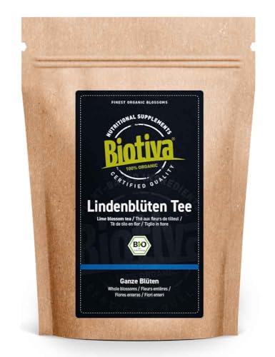 Lindenblüten Bio 100g Tee - 100% Bio Lindenblütentee - Tiliae flos - Abgefüllt und kontrolliert in Deutschland - Biotiva von Biotiva