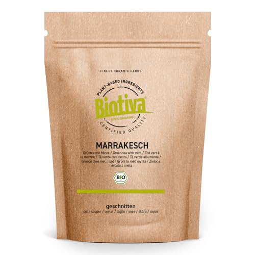 MARRAKESCH Grüntee mit Minze Bio 100g - Marokkanische Teemischung - 100% natürlich & vegan - Aus kontrolliert biologischem Anbau - Aromatisch & fein - DE-ÖKO-005 Biotiva von Biotiva