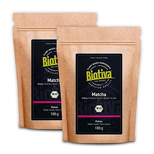Biotiva Matcha-Tee Bio 200g (2x100g) - Original Matchapulver - Tee, Latte, Smoothies - hochwertigster Biomatcha - 100% nachhaltiger Anbau - Abgefüllt und kontrolliert in Deutschland (DE-ÖKO-005) von Biotiva