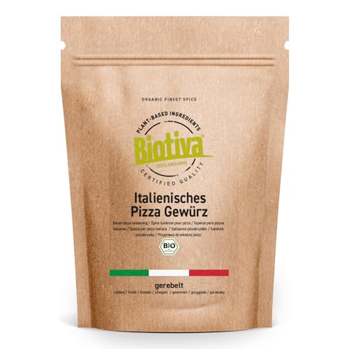 Pizza Gewürz Bio 250g - italienische Gewürzmischung - Thymian Oregano Basilikum Knoblauch Zwiebeln Rosmarin Bohnenkraut Lorbeer - abgefüllt in Deutschland - Biotiva von Biotiva