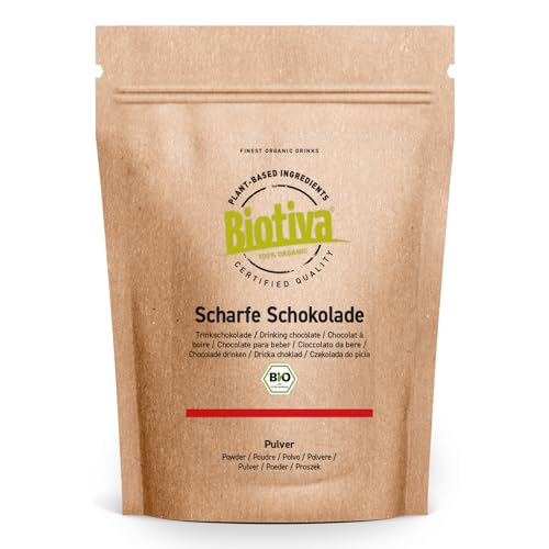 Scharfe Schokolade Trinkschokolade 250g - ohne Zuckerzusatz - mit Xylit gesüßt - 2% Chili - Hergestellt und kontrolliert in Deutschland - Biotiva von Biotiva