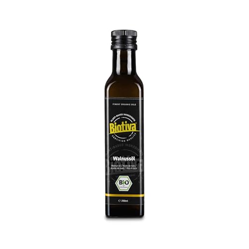 Walnussöl kaltgepresst Bio 250ml - Walnuss Öl - mild nussig - goldgelbe Farbe - ideal zu Gemüse & Süßspeisen - kaltgepresst in Deutschlnd - Biotiva von Biotiva