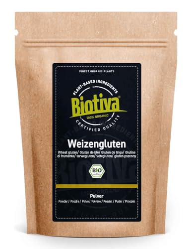 Weizengluten Bio 1kg | Weizenglutenpulver | Vorratspackung | Proteinhaltig | Zum Backen von Broten und Gebäck | Abgefüllt und kontrolliert in Deutschland | Biotiva von Biotiva