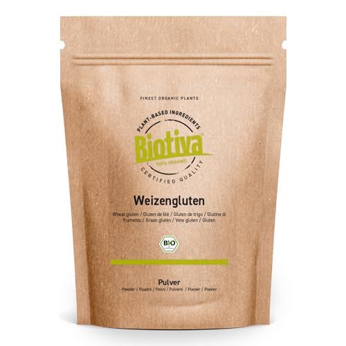 Weizengluten Bio 1kg - Weizenglutenpulver - Vorratspackung - Proteinhaltig - Zum Backen von Broten und Gebäck - Abgefüllt und kontrolliert in Deutschland - Biotiva von Biotiva