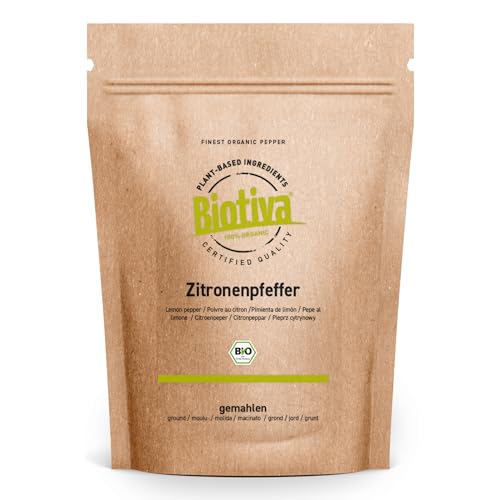 Zitronenpfeffer Bio 250g - würziger Pfeffermix (gemahlen) - ideal zu Fischgerichten - Lemon Pepper - abgefüllt in Deutschland - Biotiva von Biotiva