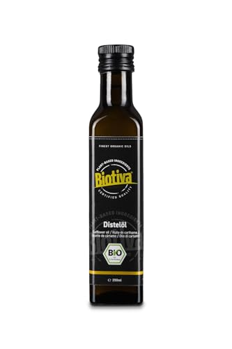 kaltgepresstes Distelöl Bio 250ml - ideal für die kalte Küche - mild nussiger Geschmack - geeignet für die äußere Anwendung - zertifiziert und komtrolliert in Deutschland - Biotiva von Biotiva