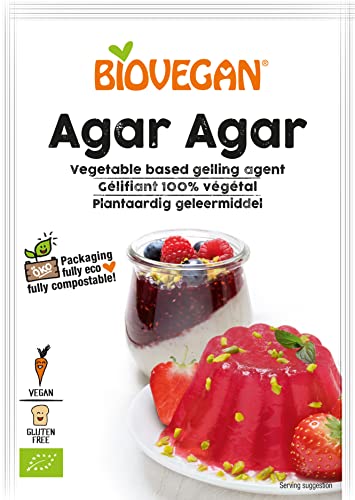 Biovegan Bio Agar Agar, gélifiant purement végétal, substitut végétalien de gélatine, idéal pour épaissir et stabiliser les plats chauds et froids, sans gluten et végétalien, 1 x 30 g von Biovegan