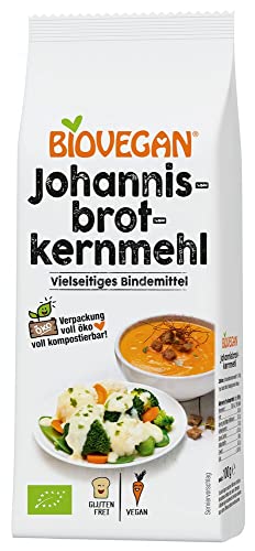 Biovegan Bio Johannisbrotkernmehl, hochwertiges Bindemittel 100% Bio, ideal zum Andicken von warmen Speisen wie Soßen, Suppen und mehr, geschmacksneutral, vegan und glutenfrei (1x 100g) von Biovegan