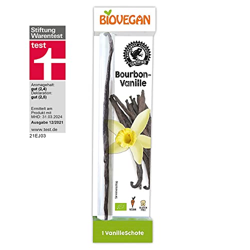 Biovegan Bourbon-Vanille-Schote, hochwertige Bio Bourbon Vanilleschoten aus Madagaskar, einzigartiges Vanille-Aroma, für süße und auch herzhafte Speisen, Bio-Qualität, glutenfrei und vegan, 1 Stk. Biovegan Bourbon-Vanille-Schote, hochwertige Bio Bourbon Vanilleschoten aus Madagaskar, einzigartiges Vanille-Aroma, für süße und auch herzhafte Speisen, Bio-Qualität, glutenfrei und vegan, 1 Stk. von Biovegan