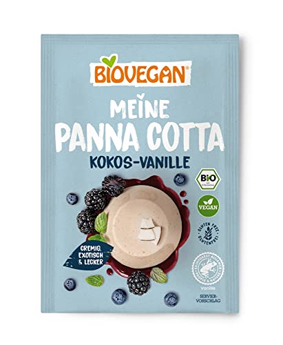 Biovegan Meine Panna Cotta, italienische Dessert Creme in Bio Qualität, traditionelle Nachspeise mit frischer Kokos Vanille Note, glutenfrei und vegan, 10er Pack (10 x 46g), Kokos Vanille von Biovegan