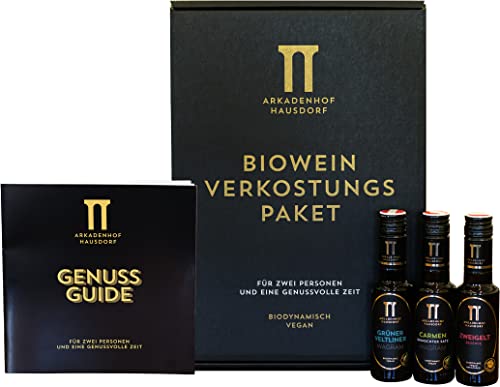 Biowein Verkostungs Paket | Mini Wein Tasting Set (10x 100ml) | Probierpaket vegan & bio | mit Genuss Guide & 20€ Gutschein | Ideal als Wein Geschenkset von Bioweingut Arkadenhof Hausdorf