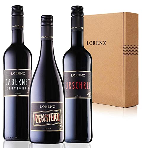 Rotwein Geschenkpaket Bioweingut Lorenz | Weinkritiker Eichelmann: „Starke Kollektion“ | beerig, samtig, prämiert | Design: unikat! | Bioland zertifiziert | nachhaltige FSC-Verpackung | 3 x 0,75Ltr von Bioweingut Lorenz