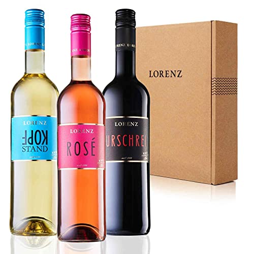 Wein Geschenkpaket Bioweingut Lorenz | Auszeichnung Weinkritiker Eichelmann: „Starke Kollektion“ | rot, weiß, rosé | Design: unikat! | Bioland zertifiziert | nachhaltige FSC-Verpackung | 3 x 0,75Ltr von Bioweingut Lorenz