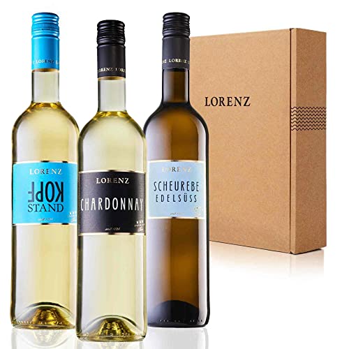 Weißwein Geschenkset Bioweingut Lorenz | Weinkritiker Eichelmann: „Starke Kollektion“ | frisch, aromatisch, prämiert | Design: unikat! | Bioland zertifiziert | nachhaltige FSC-Verpackung | 3 x 0,75Ltr von Bioweingut Lorenz