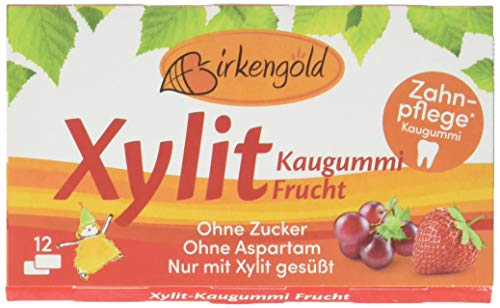 Birkengold Xylit Kaugummi Frucht, 8er Pack | Zahnpflege-Kaugummi | zuckerfrei | 70 % Xylit | vegan | ohne Titandioxid von Birkengold