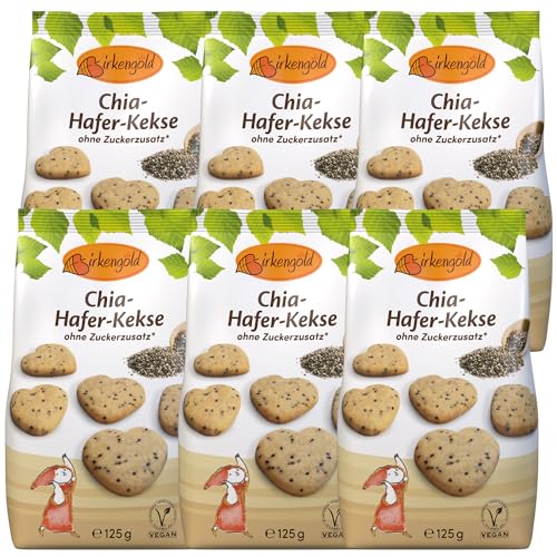 Birkengold Chia-Hafer-Kekse, 6er Pack | ohne Zuckerzusatz | 100 % mit europäischem Xylit gesüßt | vegan | gesundes Naschen | mit Bio Chia Samen von Birkengold