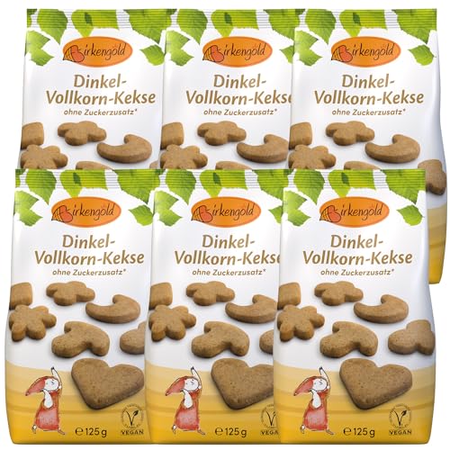 Birkengold Dinkel-Vollkorn-Kekse, 6x125 g | ohne Zuckerzusatz | 100 % mit europäischem Xylit gesüßt | vegan | gesundes Naschen | ohne Weizen von Birkengold