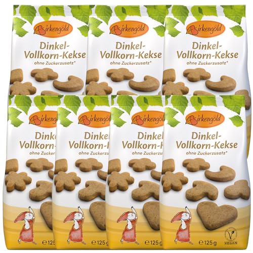Birkengold Dinkel-Vollkorn-Kekse, 7x125 g | ohne Zuckerzusatz | 100% mit europäischem Xylit gesüßt | vegan | gesundes Naschen | ohne Weizen von Birkengold
