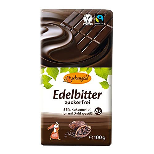 Birkengold - Edelbitter Schokolade 85% Kakaogehalt zuckerfrei - 100 g - 12er Pack von Birkengold