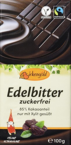 Birkengold Edelbitter Schokolade zuckerfrei, 3er Pack | ohne Zucker | 85 % Kakaoanteil | nur mit europäischem Xylit gesüßt | fairtrade | vegan von Birkengold